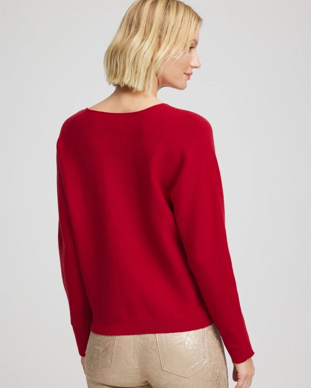 Floral Embellished Dolman V-Neck Pullover - image 3